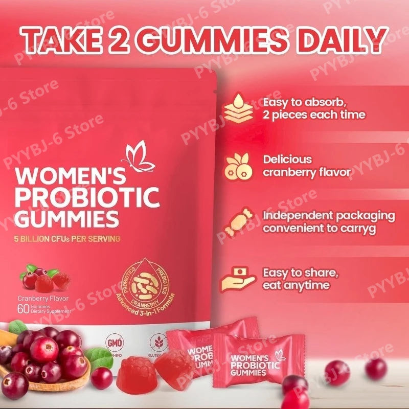 Women's Probiotic Gummies–5 Billion CFUs Cranberry Flavor 60 Gummies Supports Digestive Health & Immune Function Non-GMO Vegan