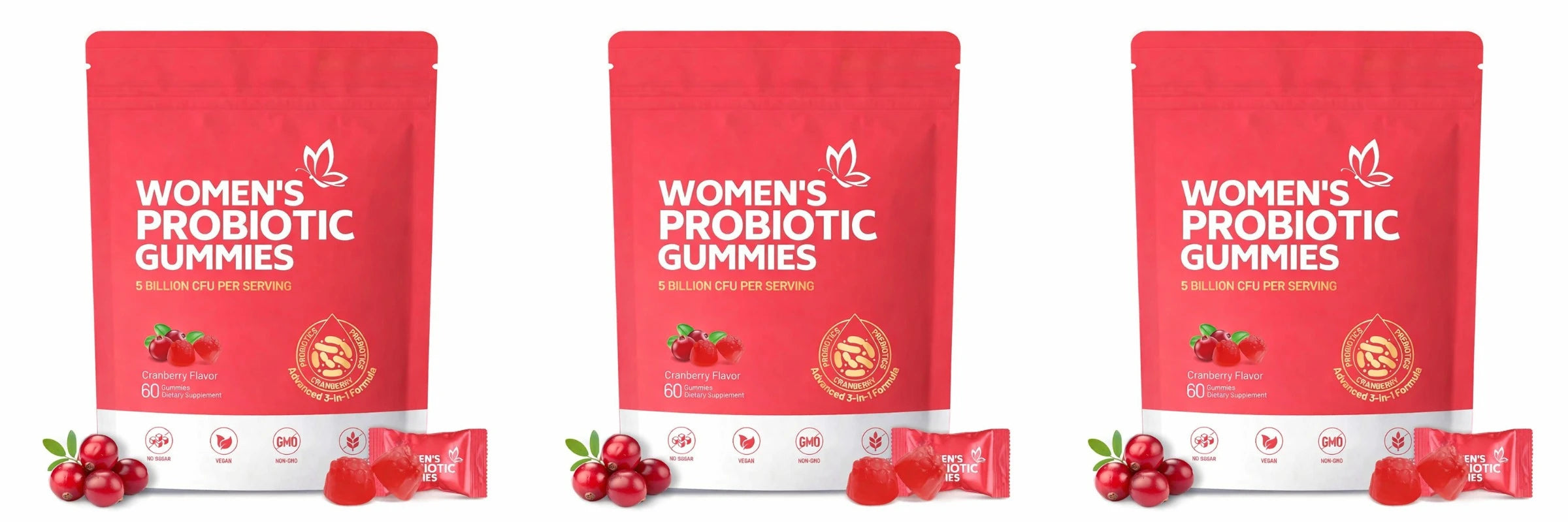 Women's Probiotic Gummies–5 Billion CFUs Cranberry Flavor 60 Gummies Supports Digestive Health & Immune Function Non-GMO Vegan