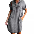 Summer New Single Breasted Denim Shirt Dress Women's Casual Loose Pocket Simple Retro Commuter Female Office Denim Short Skirt