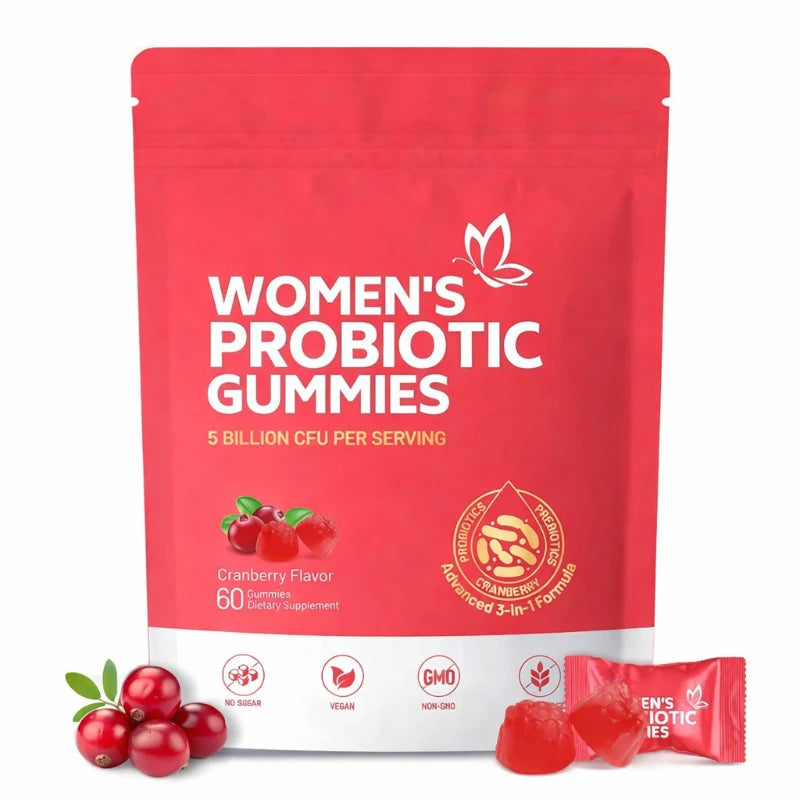 Women's Probiotic Gummies–5 Billion CFUs Cranberry Flavor 60 Gummies Supports Digestive Health & Immune Function Non-GMO Vegan