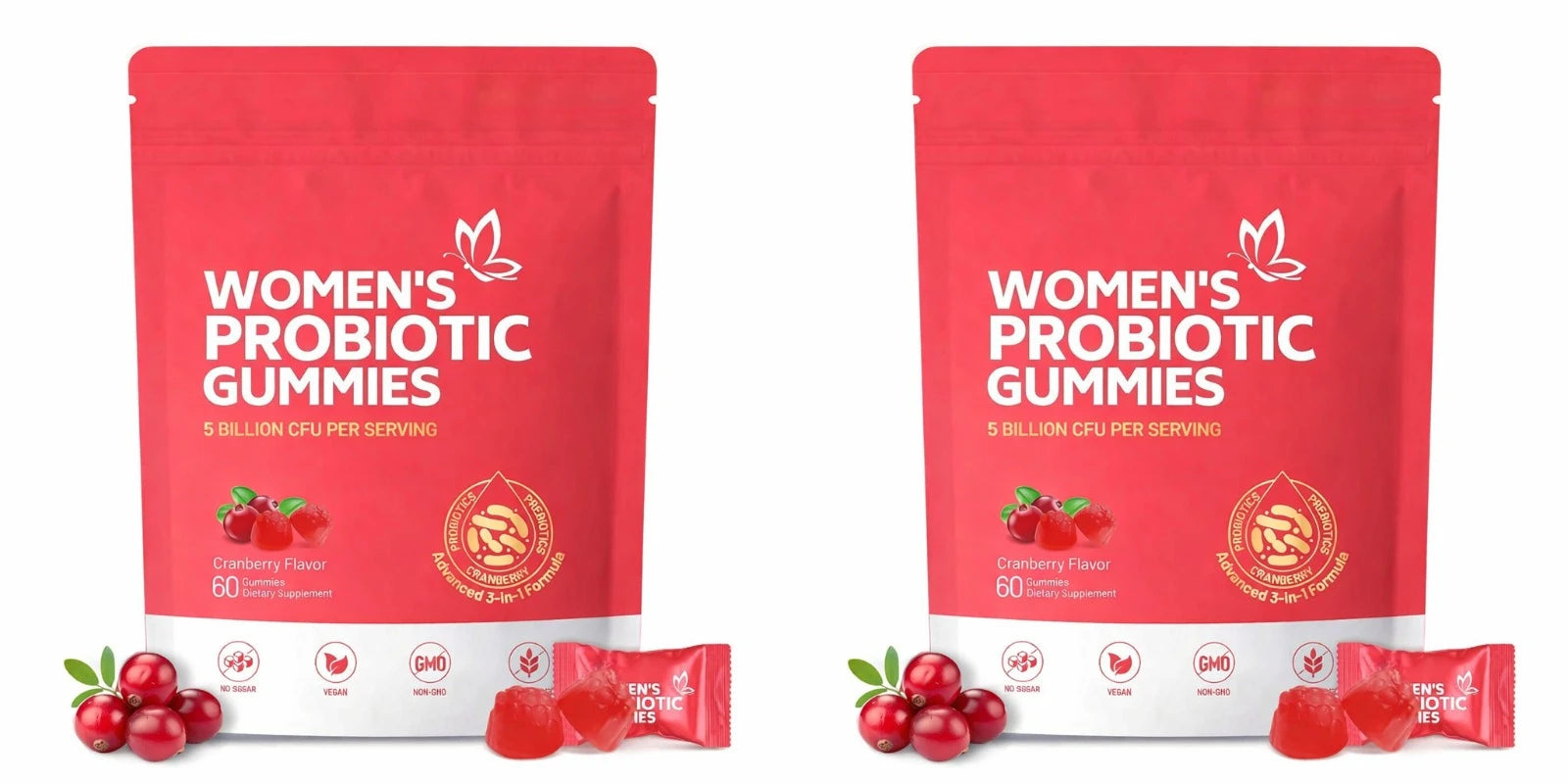 Women's Probiotic Gummies–5 Billion CFUs Cranberry Flavor 60 Gummies Supports Digestive Health & Immune Function Non-GMO Vegan