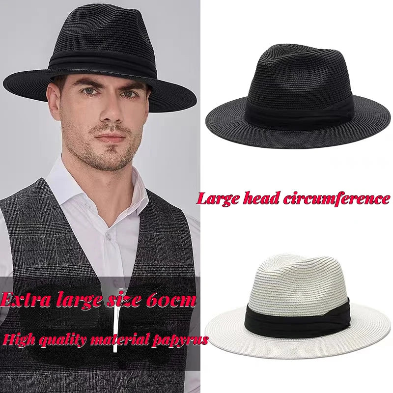 Large SizeNew Natural Panama Straw Hat Summer Men Women Wide Brim Beach UV Protection Fedora Sun Hat Wholesale