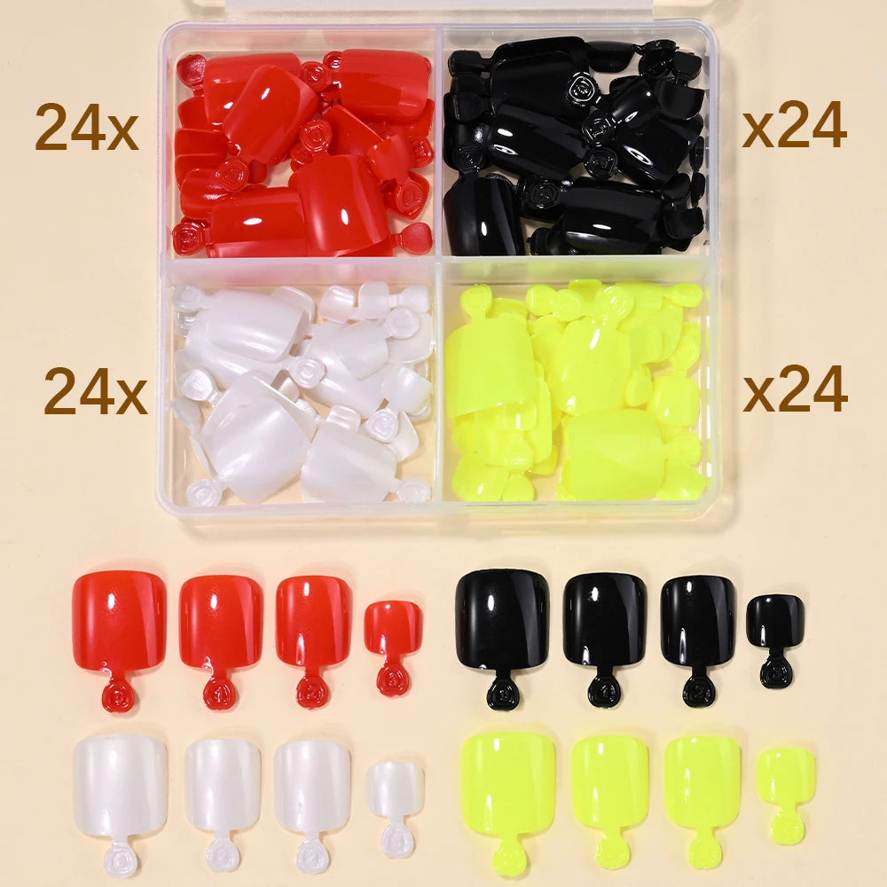 96Pcs/Box French Fake Toenails Butterfly/Flower Design Short Square  Press On Toenail Glossy Full Cover False Toe Nail Extension